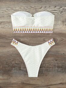 人字紋背心式夏日沙灘比基尼套裝 - 白色 - 查看 6