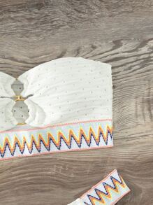 人字紋背心式夏日沙灘比基尼套裝 - 白色 - 查看 4