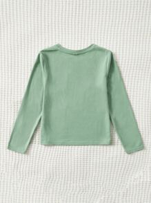 SHEIN 青少女休閒圓領愛心和字母圖案長袖T恤