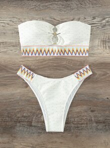 人字紋背心式夏日沙灘比基尼套裝 - 白色 - 查看 8