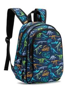 1 件男女通用可愛印花織物背包,帶襯墊背部和可調節肩帶,拉鍊開合。非常適合學校和旅行 - 藍色 - 查看 1