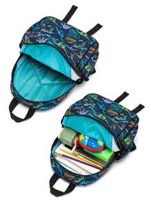 1 件男女通用可愛印花織物背包,帶襯墊背部和可調節肩帶,拉鍊開合。非常適合學校和旅行 - 藍色 - 查看 2