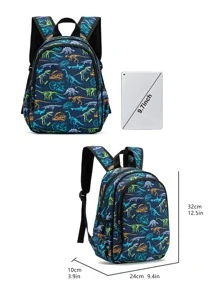 1 件男女通用可愛印花織物背包,帶襯墊背部和可調節肩帶,拉鍊開合。非常適合學校和旅行 - 藍色 - 查看 3