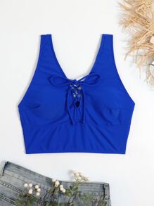 Lace-up Front Tankini Top - Royal Blue - View 6