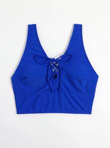 Lace-up Front Tankini Top - Royal Blue - View 4