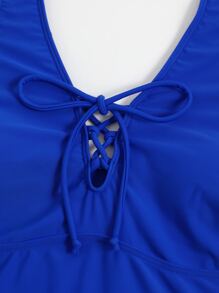 Lace-up Front Tankini Top - Royal Blue - View 7