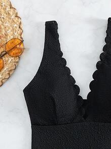 Scallop Trim One Piece Swimsuit - Black - View 5