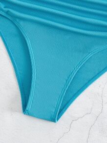 Conjunto de bikini de verano de playa acanalado con detalle de abalorios y pliegues - Celeste - Ver 6