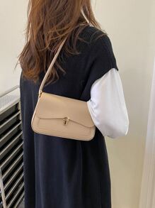 金屬鎖翻蓋方包 - 卡其色 - 查看 3