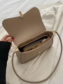 金屬鎖翻蓋方包 - 卡其色 - 查看 4