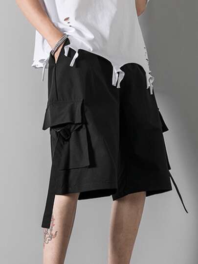 Homme Short poche à rabat ruban à boucle cargo