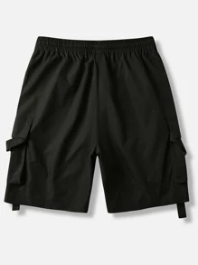Manfinity Roghcode Men Flap Pocket Buckle Tape Cargo Shorts - Black - View 2