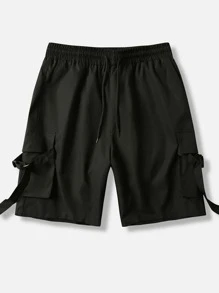 Manfinity Roghcode Men Flap Pocket Buckle Tape Cargo Shorts - Black - View 4