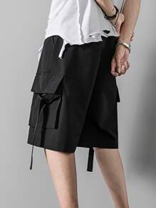 Manfinity Roghcode Men Flap Pocket Buckle Tape Cargo Shorts - Black - View 7