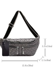 Minimalist Quilted Detail Waist Bag - Grey - View 3