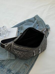 Minimalist Quilted Detail Waist Bag - Grey - View 4