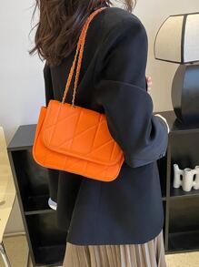 Bolsa cuadrada neón-naranja guateado con solapa con cadena - Naranja - Ver 3