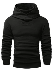 Manfinity Men's Solid Color Kangaroo Pocket Drop Shoulder Oversized Hoodie For Autumn And Winter - Black - View 7