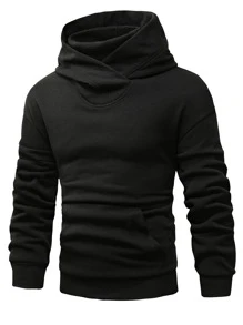 Manfinity Men's Solid Color Kangaroo Pocket Drop Shoulder Oversized Hoodie For Autumn And Winter - Black - View 3