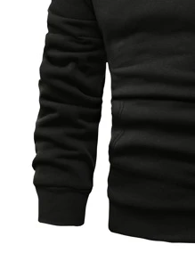 Manfinity Men's Solid Color Kangaroo Pocket Drop Shoulder Oversized Hoodie For Autumn And Winter - Black - View 4