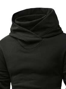 Manfinity Men's Solid Color Kangaroo Pocket Drop Shoulder Oversized Hoodie For Autumn And Winter - Black - View 5