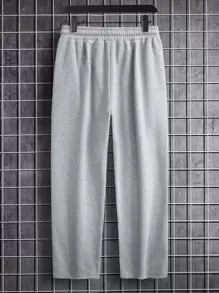 Claim Dot 男式接縫細節束口腰運動長褲，直腿長褲，淺灰色純色，適用於外出休閒穿著，送禮給男友 - 淺灰色 - 查看 2