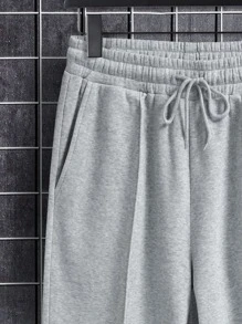 Claim Dot 男式接縫細節束口腰運動長褲，直腿長褲，淺灰色純色，適用於外出休閒穿著，送禮給男友 - 淺灰色 - 查看 4
