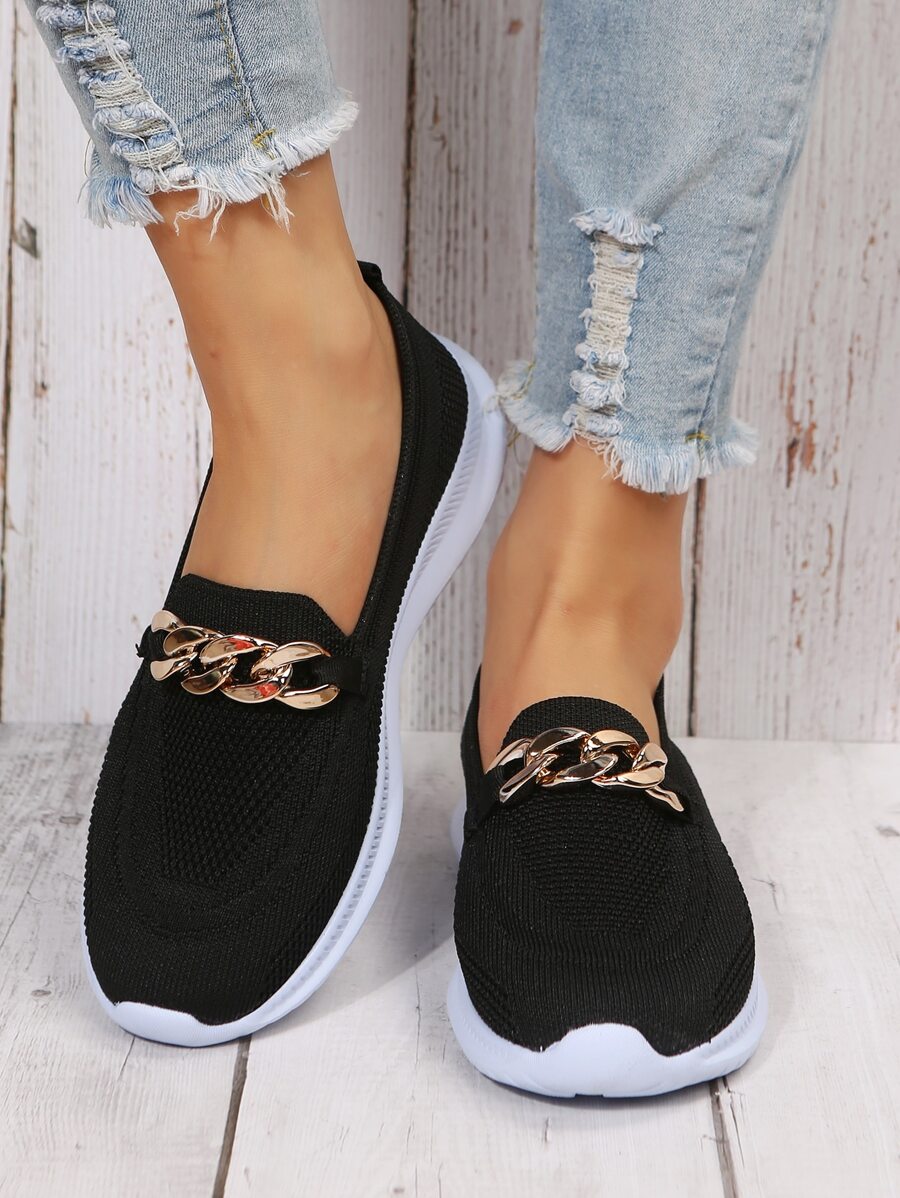 Zapatos con diseño de cadena sin cordones - Negro - Ver 1