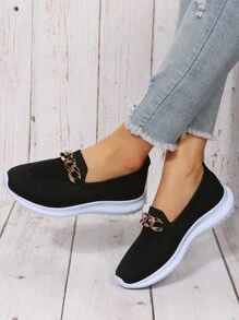 Zapatos con diseño de cadena sin cordones - Negro - Ver 2