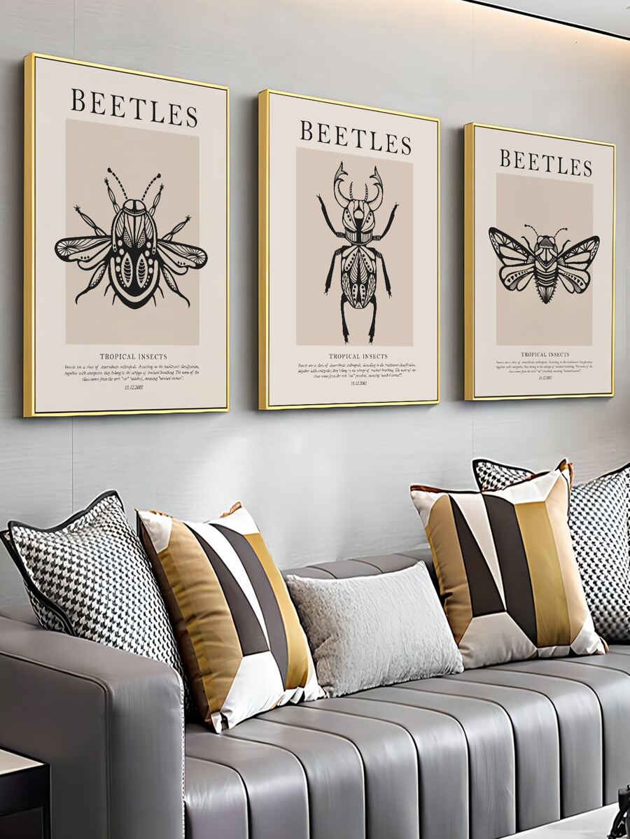 3pcs Insect Pattern Unframed Painting Poster Gift For Wall Decor - Multicolor - View 1
