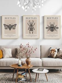 3pcs Insect Pattern Unframed Painting Poster Gift For Wall Decor - Multicolor - View 2