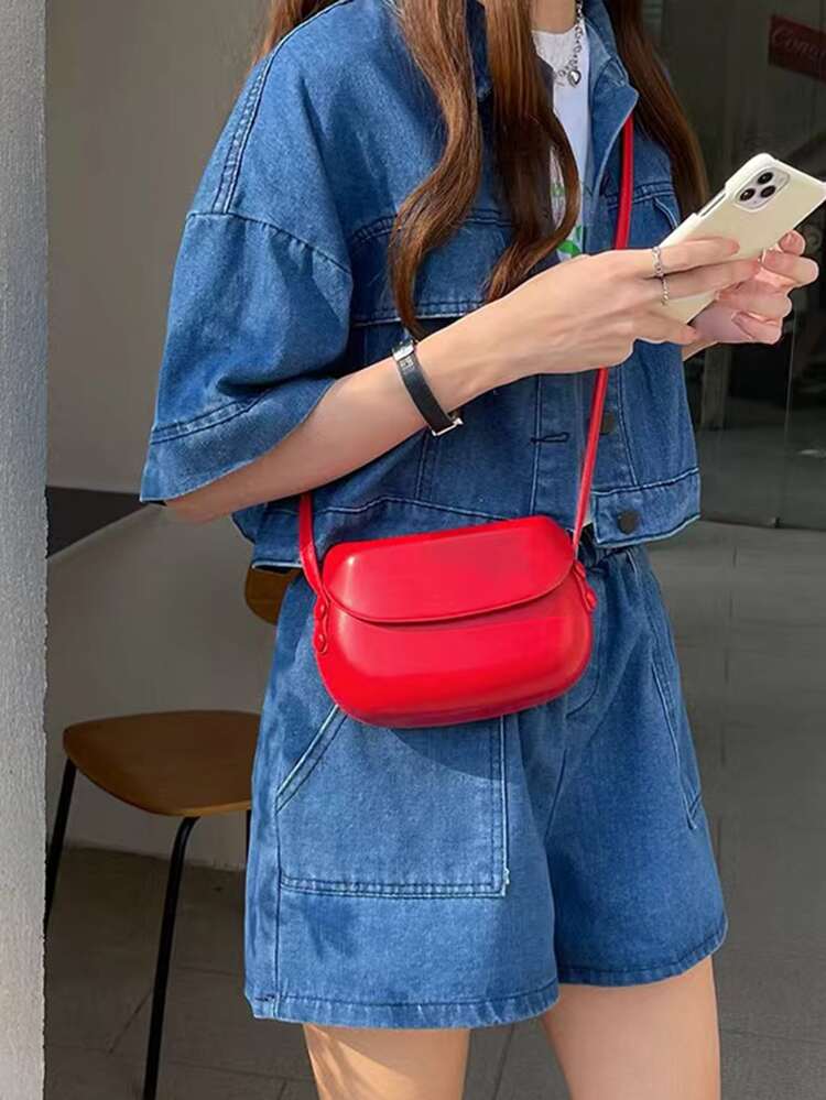 Mini Neon-red Flap Saddle Bag