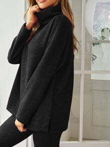 SHEIN Essnce Funnel Neck Drop Shoulder Top & Leggings - Black - View 4