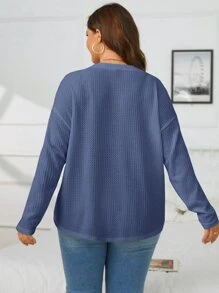 SHEIN Essnce Plus Drop Shoulder Waffle Knit Tee - Dusty Blue - View 2