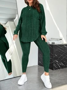 SHEIN Essnce 大碼連帽落肩袖運動衫和緊身打底褲