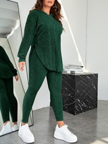 SHEIN Essnce 大碼連帽落肩袖運動衫和緊身打底褲