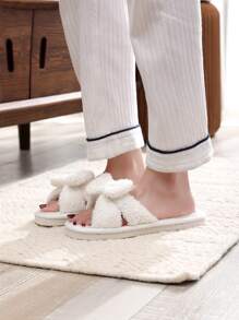 女款露趾白色蝴蝶結拖鞋，防滑時尚室內鞋，適合四季 - 白色 - 查看 3