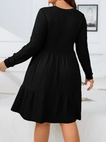 SHEIN Clasi Plus Ribbed Knit Ruffle Hem Dress - Black - View 2