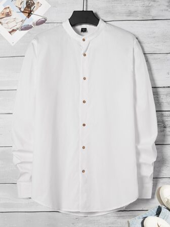 Guys Solid Button Front Shirt