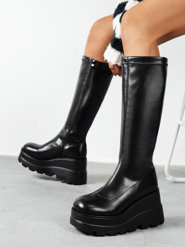 Zipper Side Wedge Boots SHEIN UK