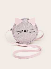Mini Glitter Cat Design Circle Bag - Pink - View 1