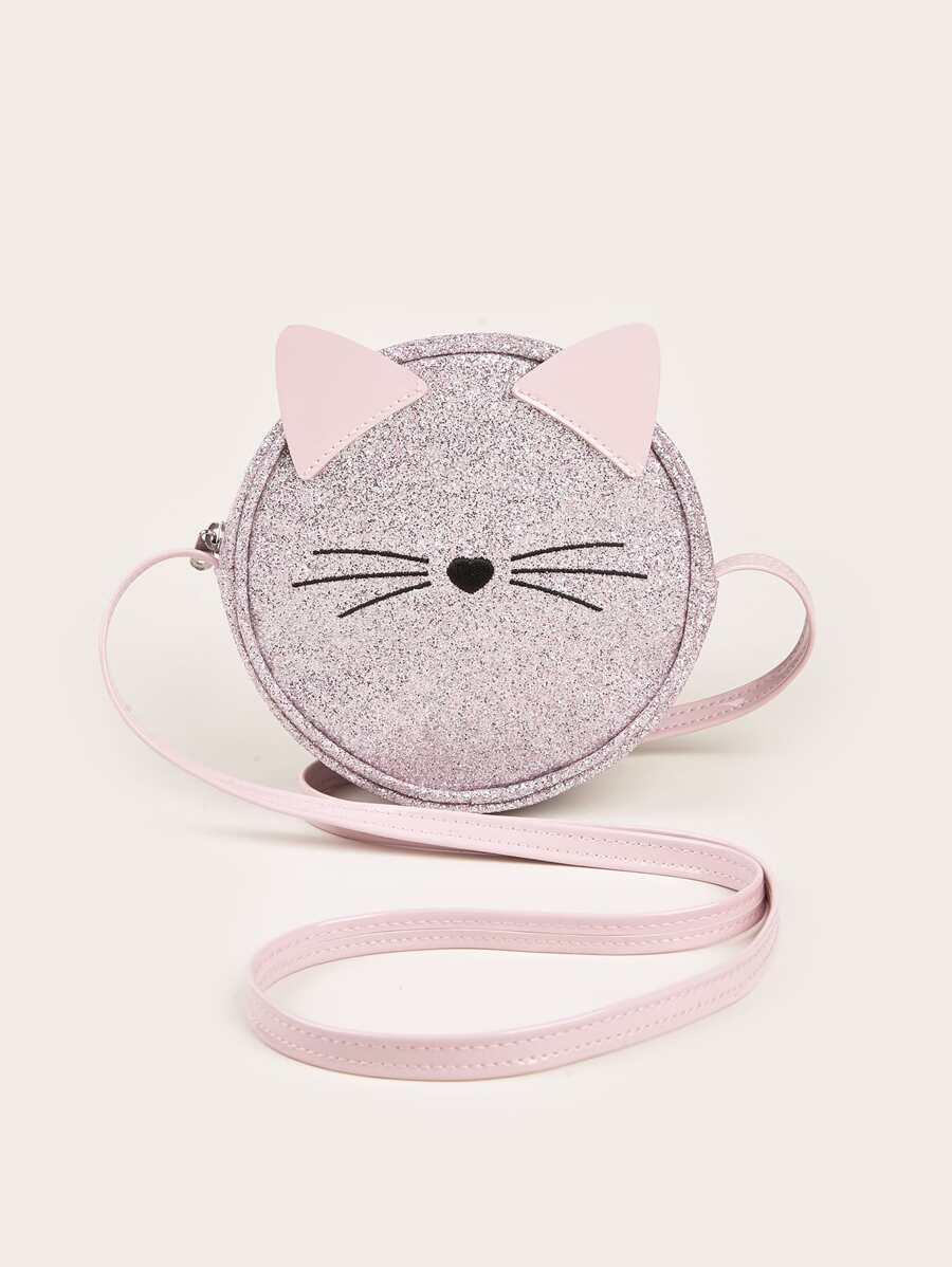 Mini Glitter Cat Design Circle Bag - Pink - View 1