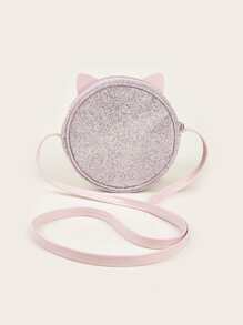 Mini Glitter Cat Design Circle Bag - Pink - View 2