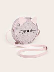 Mini Glitter Cat Design Circle Bag - Pink - View 3