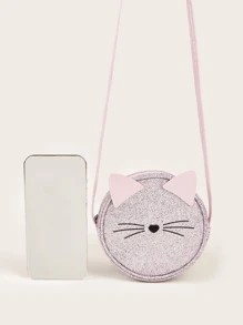 Mini Glitter Cat Design Circle Bag - Pink - View 4