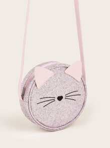Mini Glitter Cat Design Circle Bag - Pink - View 5