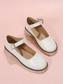 Buckle Decor Ankle Strap Flats - Beige - View 4