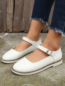 Buckle Decor Ankle Strap Flats - Beige - View 7