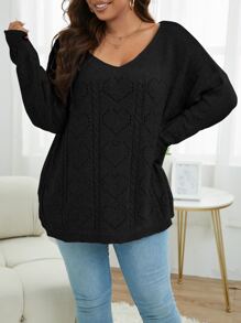Vionelle Plus Pointelle Knit Batwing Sleeve Jumper - Black - View 3