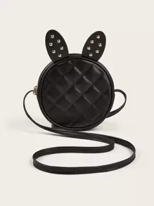 女孩衍縫鉚釘和兔耳朵裝飾圓形包 - 黑色 - 查看 1